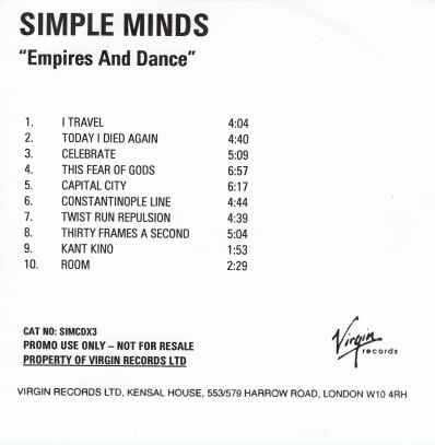 Remastered Edition - promo - CD album (ref: SIMCDX3) - Empires And Dance